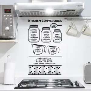 Detailed kitchen conversion chart wall decal showing measurements from gallon to milliliters