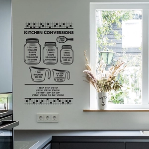 Macro shot of minimalist black kitchen unit conversion wall decal on a modern tile surface