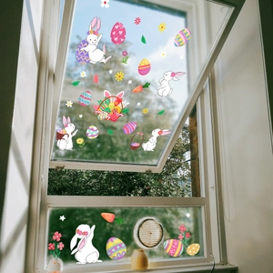 Easter bunny and colorful egg static window clings for festive glass decoration