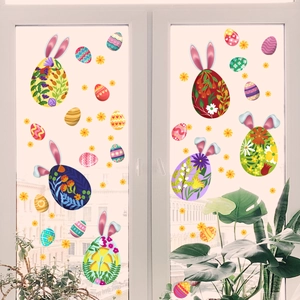 Easter rabbit and egg static window clings set for festive glass surface decoration