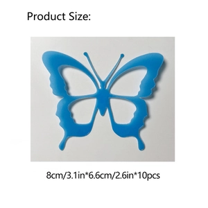 Luminous blue 3D hollow butterfly wall stickers for bedroom decor, set of 10 pieces
