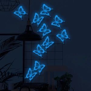 Luminous 3D hollow butterfly wall stickers with bright blue glowing effect for home decor