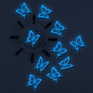 Luminous blue 3D butterfly wall stickers glowing on a ship wheel decoration