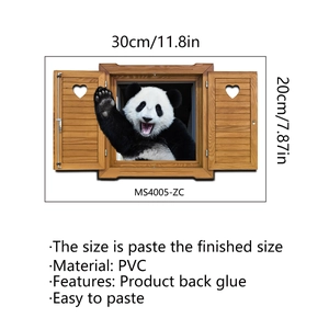 Detailed view of 3D panda window wall sticker with 30x20cm size and PVC material specifications