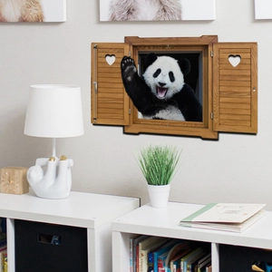 3D giant panda wall sticker with open window frame design for cozy living room decor