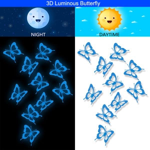 3D hollow luminous blue butterfly stickers showing day and night glowing effect detail