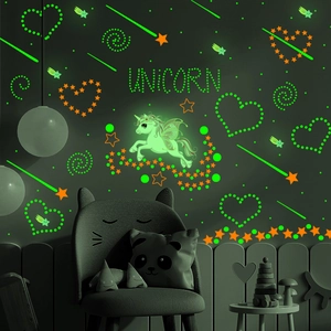 Luminous Unicorn Wall Stickers Glow In The Dark Stars Hearts Dots Wall Decals For Kids Room Bedroom PVC Home Decor