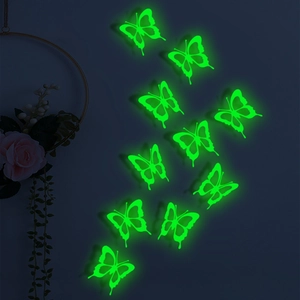 Macro view of 3D luminous butterfly wall stickers with intricate hollow patterns