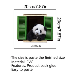 3D panda wall sticker peering through green shutters made of waterproof PVC 20x20cm