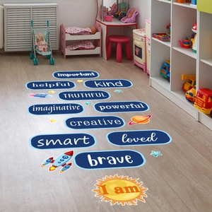 Positive Affirmations Space Astronaut Floor Wall Stickers Self-Adhesive PVC Decals For Kids Playroom Classroom Decor