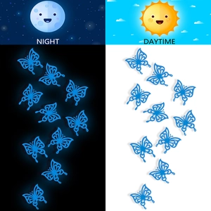 Luminous blue 3D hollow butterfly wall stickers with day and night glowing effect display