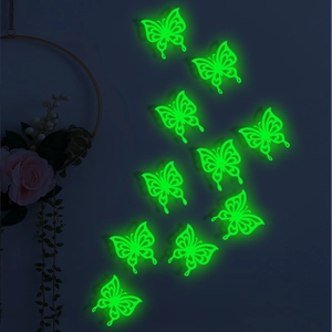 Luminous hollow 3D butterflies set with glowing green light effect for wall decoration