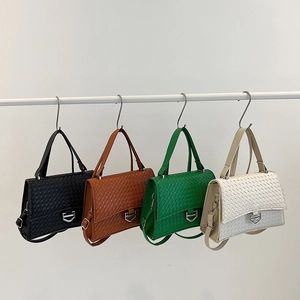 Woven PU Leather Shoulder Bag For Women Trendy Small Square Crossbody Bag With Top Handle And Silver Buckle Chic Versatile