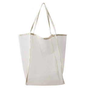 White mesh shoulder bag with breathable large net design for shopping and beach travel