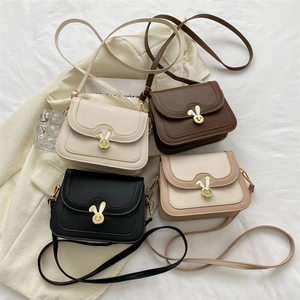 Women's Fashion PU Leather Crossbody Bag Cute Bunny Metal Lock Casual Solid Color Small Square Shoulder Bag Daily Commuting