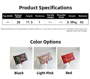 Größentabelle für minimalistische Ombre-PU-Leder-Umschlagtasche mit Maßen und Farben