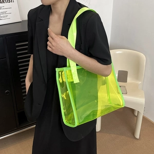 Women's Fashion Transparent PVC Tote Bag Wavy Pattern Waterproof Clear Shoulder Handbag For Summer Beach Shopping Lady Daily Bag