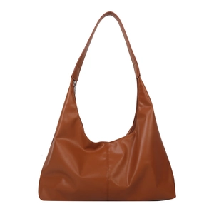 Sac fourre-tout en cuir PU marron caramel avec coutures contrastées et large bandoulière chic