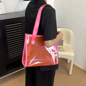 Minimalist transparent tote bag for women featuring stylish pink wide shoulder straps
