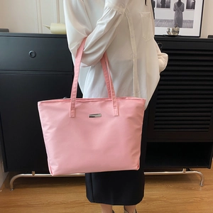 Pink large capacity nylon tote bag stylish shoulder bag for women commute and daily use
