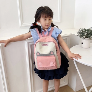 Pink and white cat ear backpack for girls with reflective strip for safety
