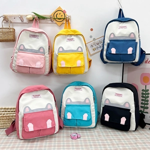 Cute cartoon cat-themed backpacks for kids in six colors with ear and paw details