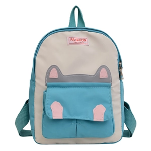 Cute cartoon cat backpack for kids featuring blue and cream contrast with 3D cat ear details