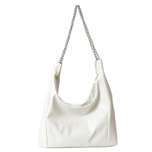 Sac cabas en cuir PU souple blanc avec chaînes argentées et grande capacité hobo