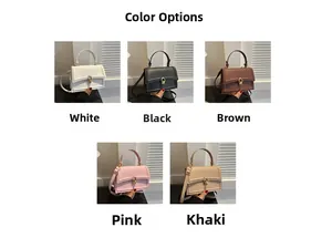 Minimalist crossbody bags displayed in white, black, brown, pink, and khaki colors