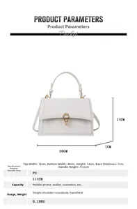 Detailed size parameters for white PU leather crossbody bag with 20x14x7cm dimensions