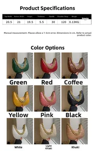 Tabla de dimensiones y nueve opciones de color para bolso bandolera de media luna croco