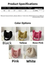 Size guide for pleated tote bag with 40cm width and five color options overview