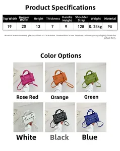 Detailed size specifications and color options for this stylish PU leather crossbody bag