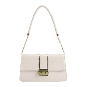 Creamy white crocodile texture underarm bag with metal buckle and chain strap