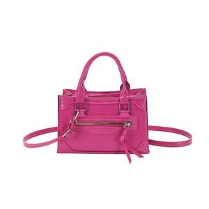 Rose pink minimalist square handbag with top handles and adjustable shoulder strap