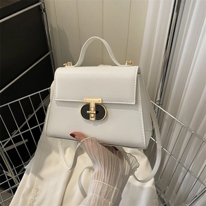 Borsa a Mano da Donna in Pelle PU Alla Moda Borsa a Tracolla Minimalista Con Chiusura a T Dorata Borsa a Trapezio