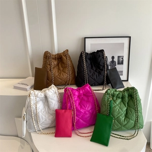Large Capacity Quilted Puffer Tote Bag With Matching Sub Bag Rhombus Chain Shoulder Bag For Women Fashion Puffy Bag