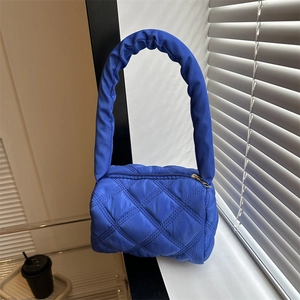 Women Quilted Nylon Puffer Underarm Bag Rhombic Embroidery Thread Simple Shoulder Bag Fashion Small Square Handbag For Daily
