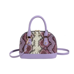 Purple snakeskin pattern shell-shaped crossbody handbag with gold zippers and top handle