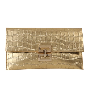 Elegante pochette a busta dorata con motivo a coccodrillo e chiusura in metallo