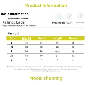 Size chart for lace beach top showing measurements in centimeters for sizes S to XL