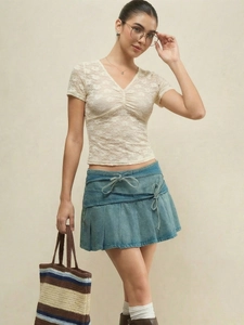 Women Sexy V Neck Lace Top Slim Fit Short Sleeve Hollow Out Floral Blouse For Summer Beach Vacation Casual Elegant Shirt