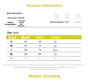 Größentabelle für ärmellose Bluse mit Maßen in cm und Materialzusammensetzung aus Polyester