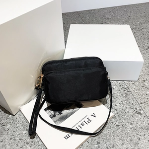 Lightweight Nylon Crossbody Bag For Women Water Resistant Minimalist Small Square Shoulder Bag With Gold Hardware Daily Travel Black