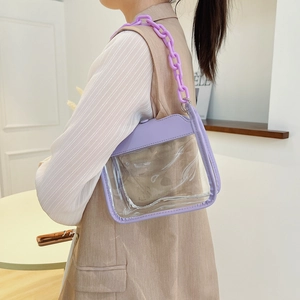 Mini sac à bandoulière en PVC transparent violet avec grosse chaîne en plastique pour femme