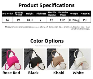 Detailed size chart for minimalist PU shoulder bag showing width and height specifications