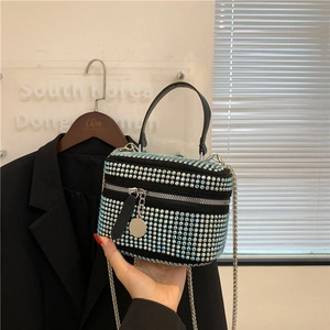 Sac Seau Mini en Strass à la Mode pour Femmes Sac à Main de Luxe Pailleté Sac Bandoulière Chaîne Élégant pour Soirée