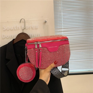 Women Rhinestone Studded Shoulder Bag With Wide Strap And Coin Purse Trendy Crossbody Saddle Bag For Daily Party Jewelry