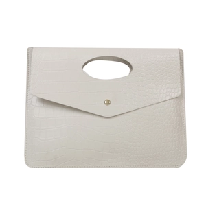 Elegante borsa tote bianco crema con trama a coccodrillo e bottone dorato superiore