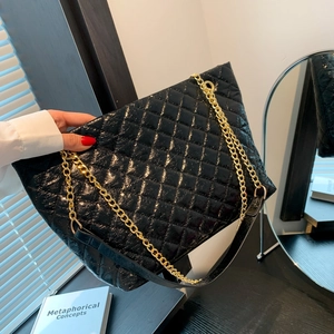 Sac Cabas Matelassé Métallique Femme Grande Capacité Losange Cuir PU Bandoulière Chaîne Or Sac à Main Mode